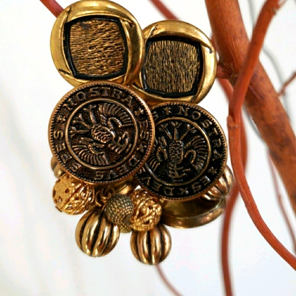 Vintage Jewelry - VTG gold finished coin motif earrings